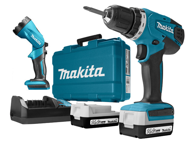 MAKITA Аккум. дрель-шуруповерт DF 347 DWLE в чем. + фонарь (14.4 В, 2 акк., 1.5 А/ч Li-Ion, 2 скор., 30 Нм, MAKITA DF347DWLE